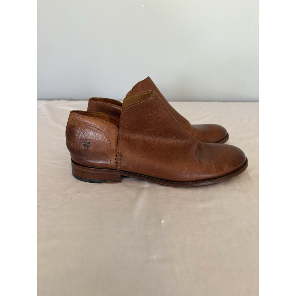 FRYE Elyssa Round Toe Shootie Ankle Boots Booties Cognac Brown Leather